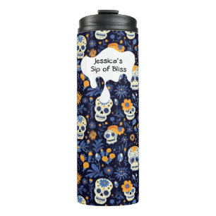 Moderne schwarze Marine individualisiert Halloween Thermosbecher