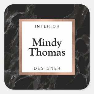 Moderne schwarze Marmor-Imitat-Roségold-Rahmen Quadratischer Aufkleber