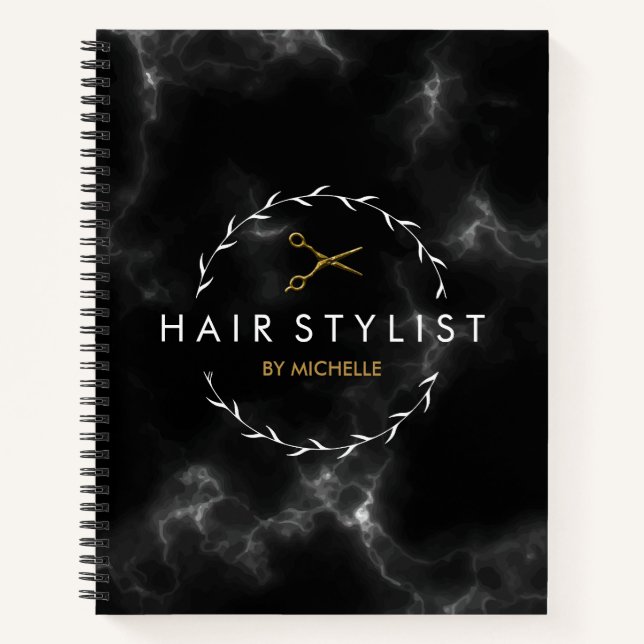 Moderne schwarze Marmorhaare Notizbuch (Vorderseite)