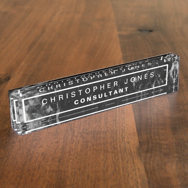 Moderne schwarze Marmorsteine Textur Look Titel Namensplakette (Seite)