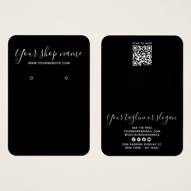Moderne schwarze Minimal-Script-Ohrhänger-Display- (Vorne & Hinten)