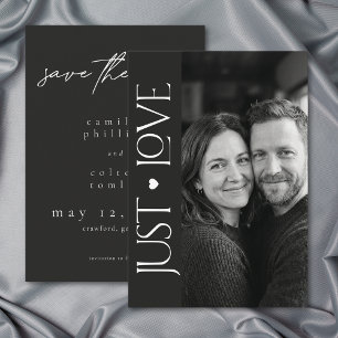 Moderne schwarze minimalistische Hochzeit mit Herz Save The Date