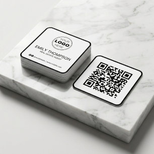 Moderne schwarze minimalistische QR-Code-Immobilie Quadratische Visitenkarte