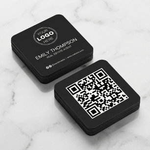 Moderne Schwarze Minimalistische QR-Code-Soziale M Quadratische Visitenkarte