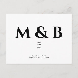 Moderne schwarze Monogramm Hochzeit speichern das  Postkarte