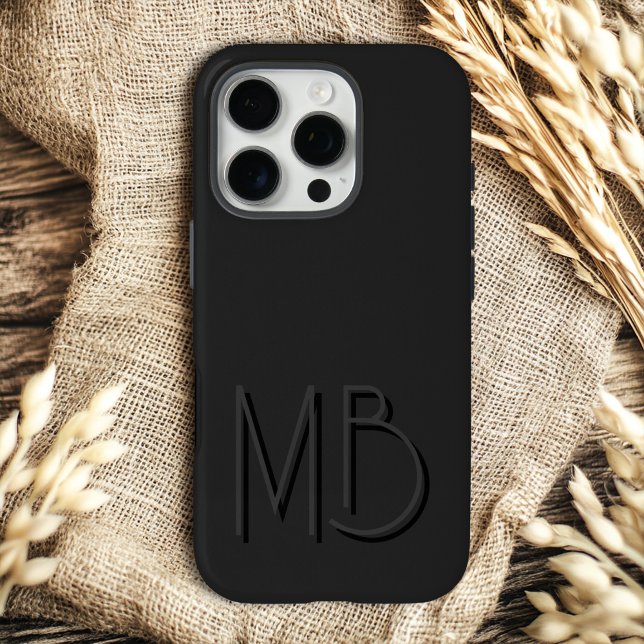 Moderne schwarze Monogramm-Initialen zeitgenössisc iPhone Hülle (Von Creator hochgeladen)