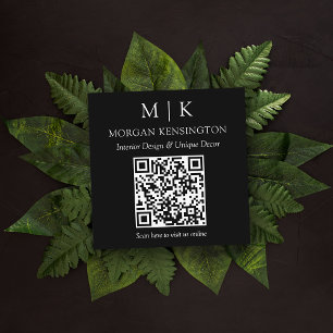 Moderne schwarze Monogramm oder Logo QR-Scan-Code Quadratische Visitenkarte