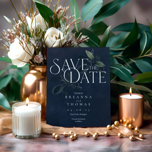 Moderne schwarze Moody Botanisch Save the Date (Von Creator hochgeladen)