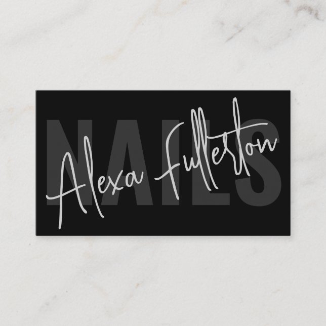 Moderne Schwarze Nageltechnikschrift Visitenkarte (Vorderseite)