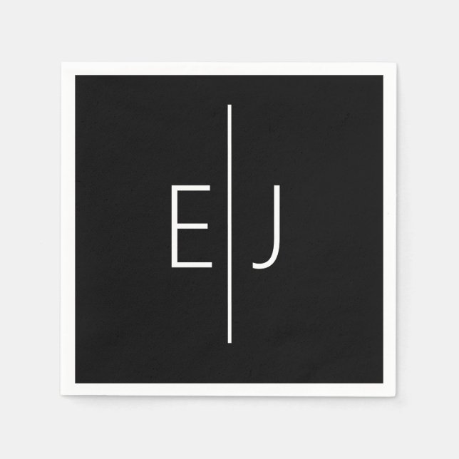 Moderne schwarze Namensinitialen  Serviette (Vorderseite)