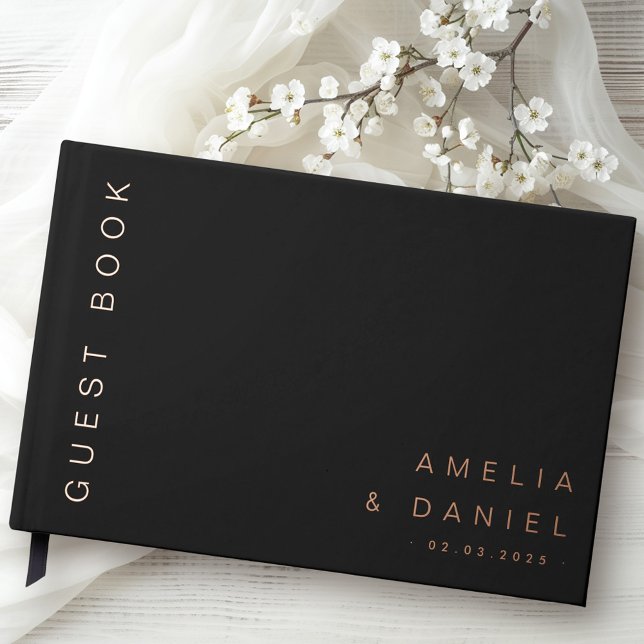 Moderne schwarze oder farbige Hochzeitsnamensfolie Gästebuch (Modern black or any color wedding names date foil guest book)