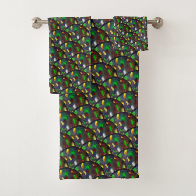 Moderne schwarze Opal-Schmuckmuster Badhandtuch Set (Insitu)