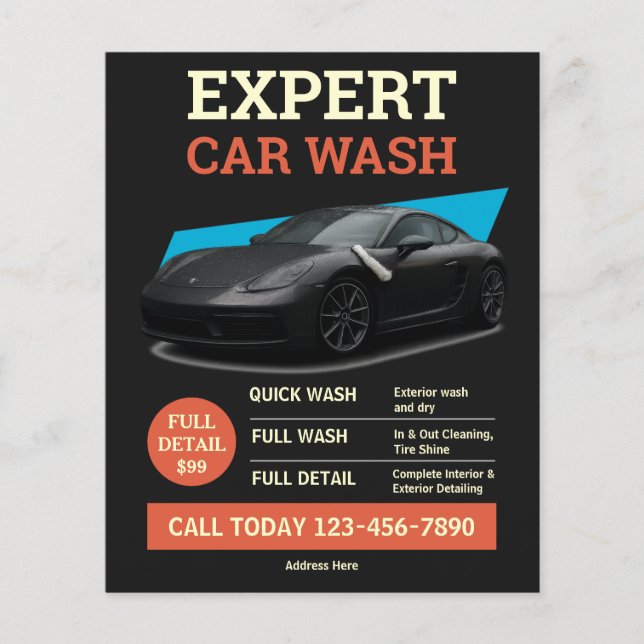 Moderne schwarze Orange-Autodetailing-Service Flyer (Vorne)