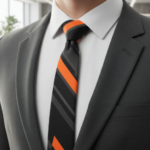 Moderne schwarze orange diagonale Streifen Krawatte