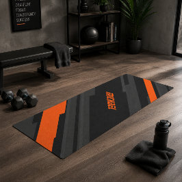 Moderne Schwarze Orange Geometrische Name Sportart Yogamatte