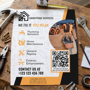 Moderne schwarze orange Handwerker-Heimreparaturdi Flyer