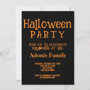 Moderne schwarze Orangen Frohe Halloween-Party Einladung