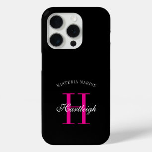 Moderne schwarze pinke weiße Monogramm Name Case-Mate iPhone Hülle