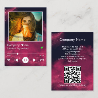 Moderne schwarze pinkfarbene QR-Code-Musikplayer-S Visitenkarte