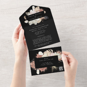 Moderne schwarze Premium-Girlande Pampas QR CODE H All In One Einladung