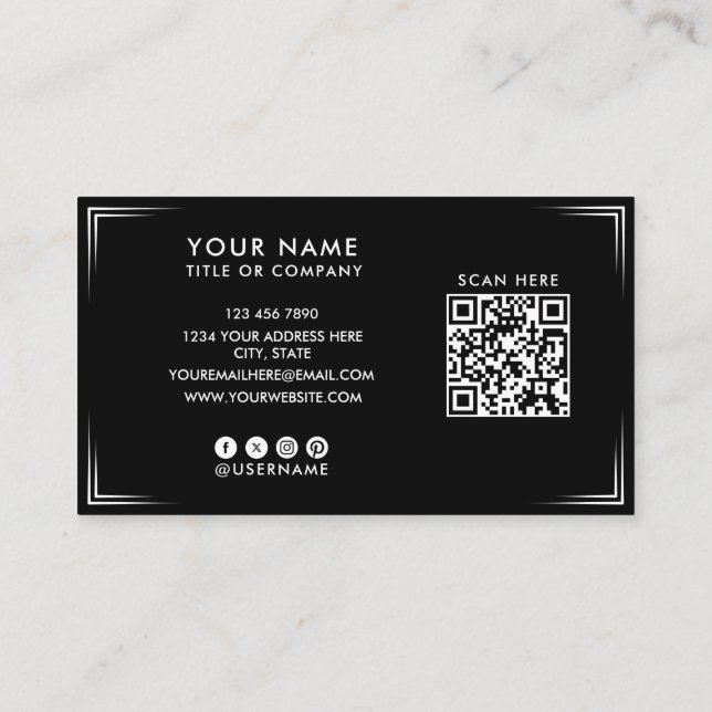 Moderne schwarze professionelle Visitenkarte & QR- (Rückseite)