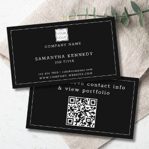 Moderne schwarze QR-Code-Firma mit individuellem L Visitenkarte