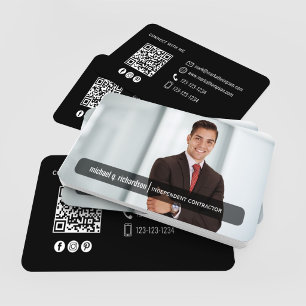 Moderne schwarze QR-Code-Foto-Kontaktkarte Visitenkarte