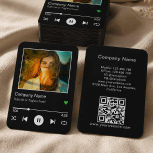Moderne schwarze QR-Code-Musikplayer-Song-Foto Visitenkarte