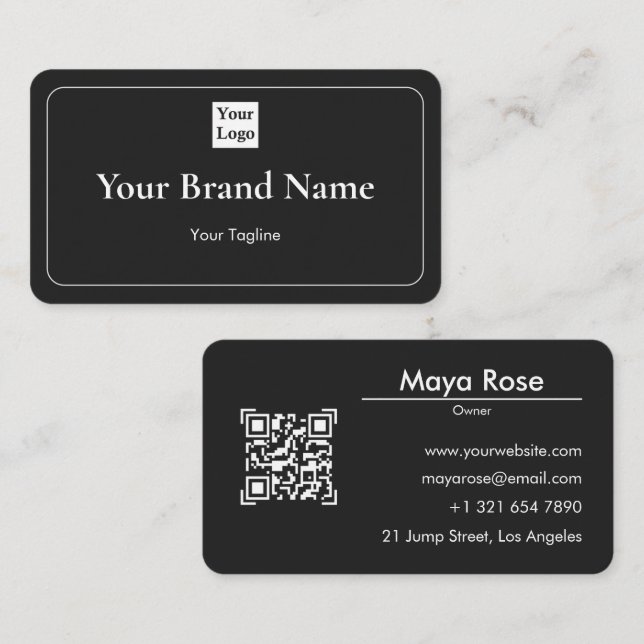 Moderne schwarze QR-Code-Visitenkarte mit individu Visitenkarte (Vorne/Hinten)