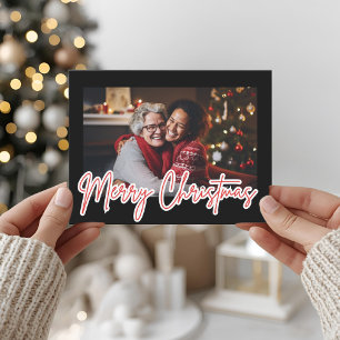 Moderne Schwarze Rahmen-Frohe-Weihnachten-Fotokart Postkarte