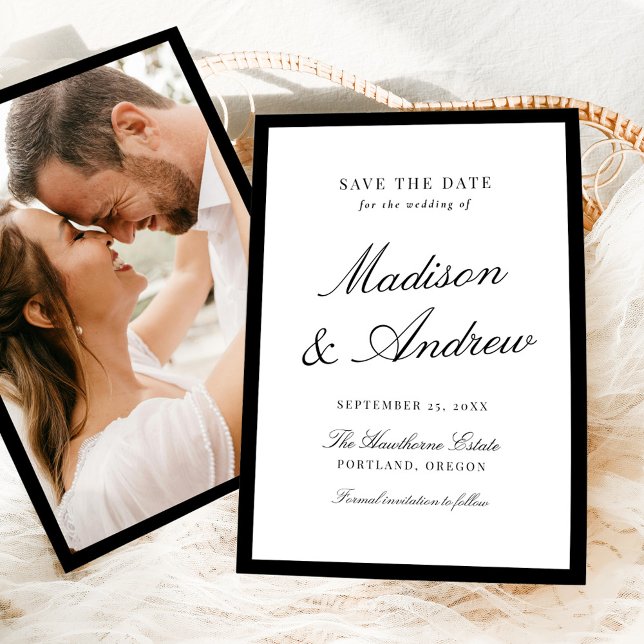 Moderne Schwarze Rand Foto Hochzeit Save The Date (Von Creator hochgeladen)