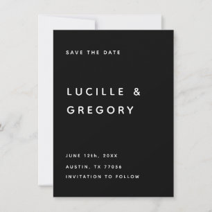MODERNE SCHWARZE REDAKTION GROSSBUCHSTABEN SAVE THE DATE