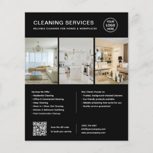 Moderne schwarze Reinigungsdienstleistungen QR-Ges Flyer