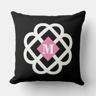 Moderne schwarze rosa abstrakte Monogramm Kissen