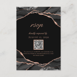 Moderne Schwarze Rose Gold Foil Agate Hochzeit RSVP Karte