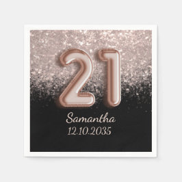 Moderne Schwarze Rose Gold Glitzer 21 Geburtstag Serviette