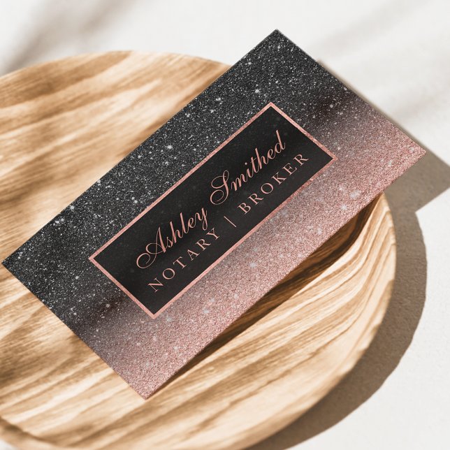 Moderne Schwarze Rose Gold Glitzer Chic ombre Nota Visitenkarte (Von Creator hochgeladen)