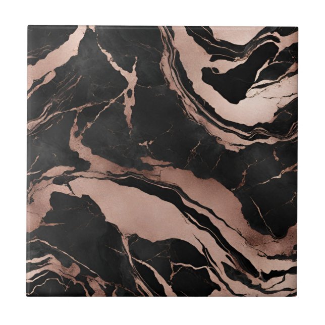 Moderne schwarze Rose-Gold-Marmor-Optik Fliese (Vorderseite)