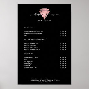 Moderne schwarze Rosegold Diamond Preisliste Poster