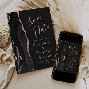 Moderne Schwarze Rosen-Gold-Achat-Hochzeitseinladu Save The Date
