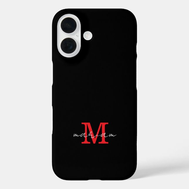 Moderne schwarze rote personalisierte Monogramm-Ha Case-Mate iPhone Hülle (Rückseite)