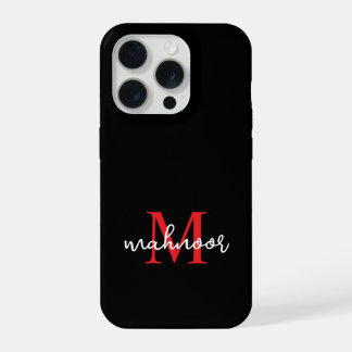 Moderne schwarze rote personalisierte Monogramm-Ha iPhone 15 Pro Hülle