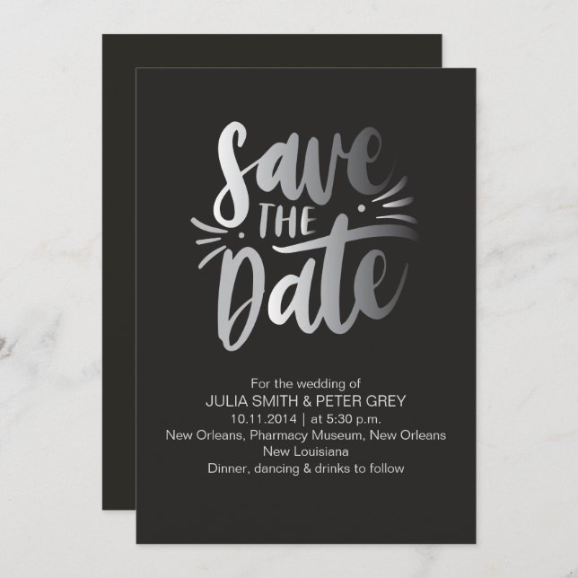 Moderne Schwarze Save the Date Einladung (Vorne/Hinten)