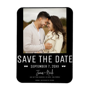 Moderne Schwarze Save the Date Hochzeitsfoto Magnet