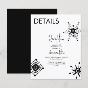 Moderne schwarze Schneeflocken-Hochzeitsdetails Einladung