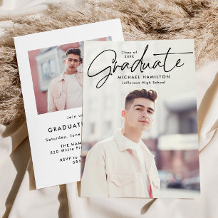 Moderne schwarze Schrift 2 Fotos Absolventenparty Einladung