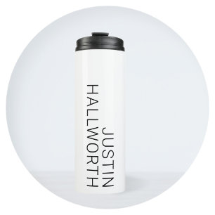 Moderne schwarze Schrift auf Weiß Thermosbecher