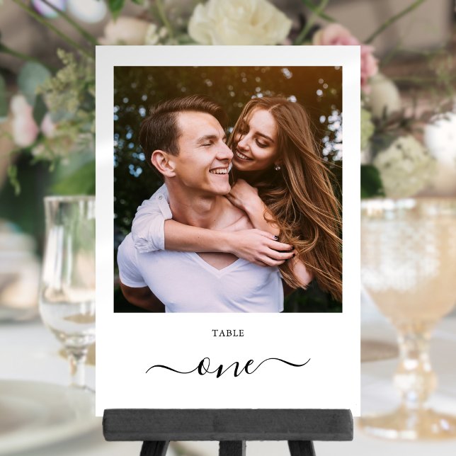 Moderne schwarze Schrift Foto Eins Tischnummer (Modern Black Script Photo One Table Number)