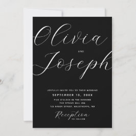 Moderne schwarze Schrift Hochzeit mit Foto und QR- Einladung