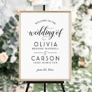 Moderne schwarze Schrift Hochzeit Willkommen Poster